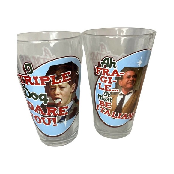 A Christmas Story Movie Pair of 2 16 oz Pint Glasses Christmas Party Barware - Picture 1 of 5